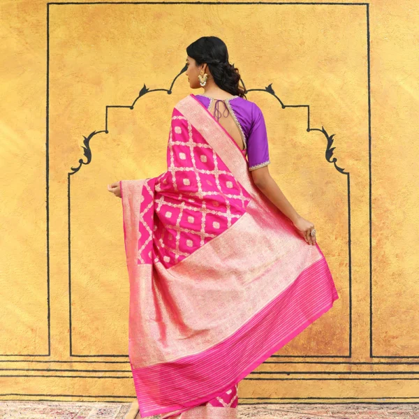 Pink Handloom Pure Katan Silk Banarasi Saree With Kadhwa Jaal